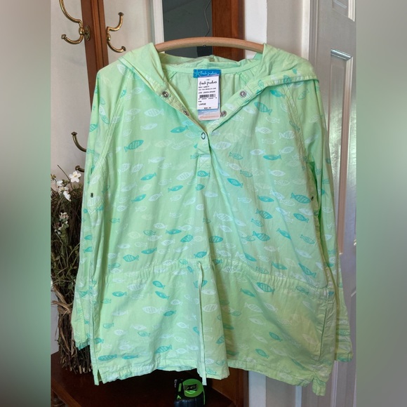 NWT FRESH PRODUCE Anorak TINY FISH 100% cotton broadcloth LEMON GRASS Large Fab - Picture 8 of 12